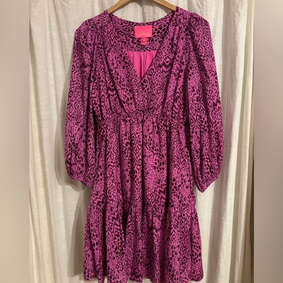 NEW! Lilly Pulitzer Deacon 3/4 Sleeve V Neck Cerise Pink Pattern Play Size 2 - Picture 8 of 15